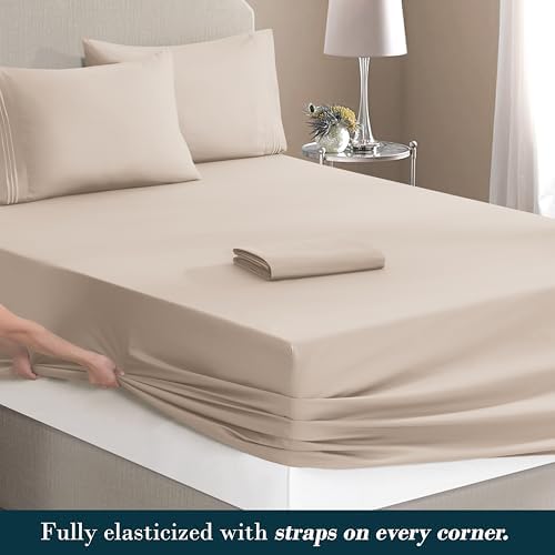 Mocassi Queen Size 4-Piece Bed Sheet Set - 1800 Premium Hotel Quality Microfiber 18-24 Inches Extra Deep Pocket Fitted Sheet- Luxury Soft, Breathable, Wrinkle, and Fade Resistant, Cream - Image 4
