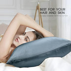 100% Mulberry Silk Pillowcase with Hidden Zipper,Both Sides Pure Silk Breathable Pillow Case for Hair and Skin,19 Momme Grade 6A,1pc,Ash Blue,Queen Size 20x30 Inches - Image 3