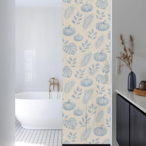 Window Privacy Film Frosted, Blue Pumpkins Fall Reusable Static Cling Window Tints, Thanksgiving Tropical Palm Rustic Heat Control Windows Films for Offices, Balcony, 29.5 x 118 Inches - Image 3