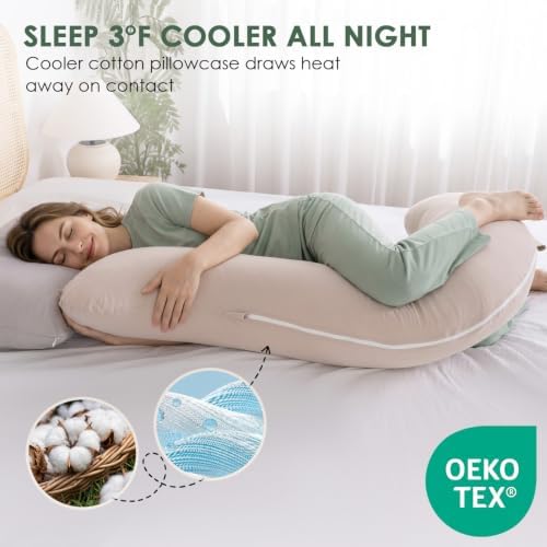 QUEEN ROSE Body Pillow for Side Sleeper, Cooling S Shaped Hug Pillow, Ivory - Image 4