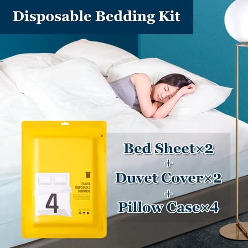 Extguds Disposable Travel Set : Bed Sheet×2+Duvet Cover×2+Pillow case×4+Bath Towels×4+Shower Caps×4+Plastic Bathtub Bag×4+Toilet Seat Covers×4+Compression face Towel×16+Toothbrushes×4+Slippers×4 - Image 2