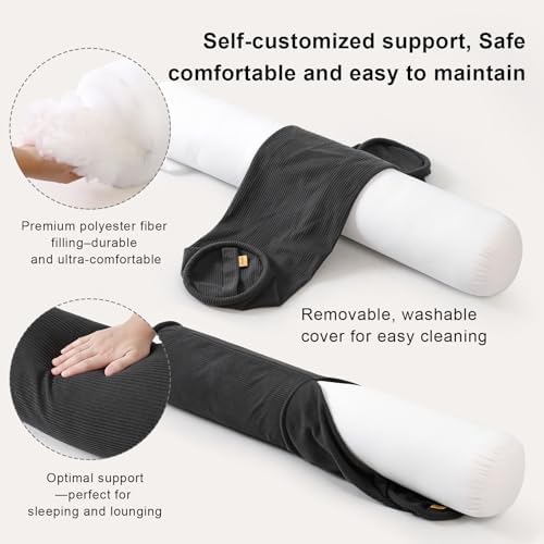 Cuddle Pillow – Corduroy Long Body Pillow for Adults, Cozy Bolster Pillow for Bed, Soft & Supportive for Relaxing Sleep,59 x 7.87 Inches,Lamp Black - Image 3