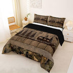 Erosebridal Camping Cabin Queen Comforter Set Rustic Camo Rv Bedding Set Camouflage Camper Car Comforter for Kids Boys Girls Woodland Mountain Pine Trees Quilt Duvet - Image 3