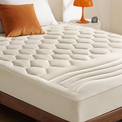 Bedsure Beige Full Size Mattress Pad - Quilted Fitted Mattress Topper Protector with 8-21 Inches Deep Pocket, Noiseless Breathable Bed Cover Padded, Machine Washable, Beige, 54x75 Inches by BEDSURE