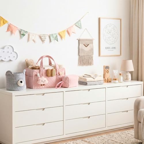 PeraBella Baby Diaper Caddy Organizer, Baby Basket Shower Gift, Portable Changing Table Basket, Postpartum Caddy & Tote Bag Pouch, Newborn Boy & Girl Nursery Essentials Registry, Car Diaper Organizer - Image 6
