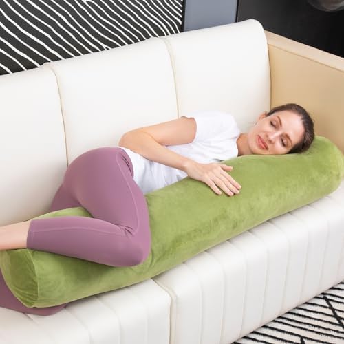 1 MIDDLE ONE Bolster Pillow for Bed, Long Round Body Pillow for Adults with Removable Velvet Cover, Decorative Tube Roll Cylinder Pillow, 47 x 7.87 Inch, Green - Image 4
