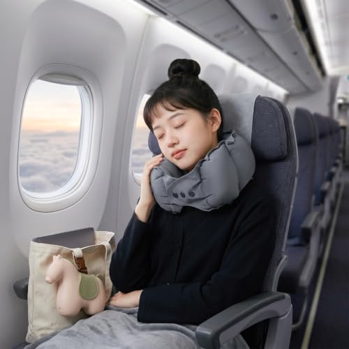 Inflatable U-Shaped Travel Neck Pillow with Compact Storage Case (Blue) - Image 6