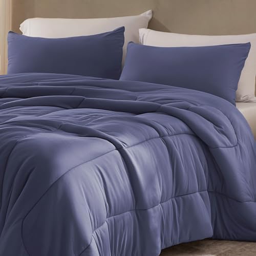 SLEEP ZONE Queen Size Comforter Set, Breathable Jersey Knit Soft Duvet Insert Set 3 Pieces Bedding Sets for Bedroom All Season, Navy - Image 2