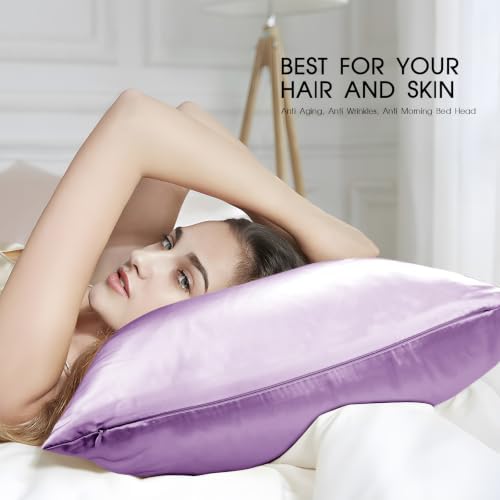 100% Mulberry Silk Zippered Pillowcase, Light Purple, 20x36 - Image 2