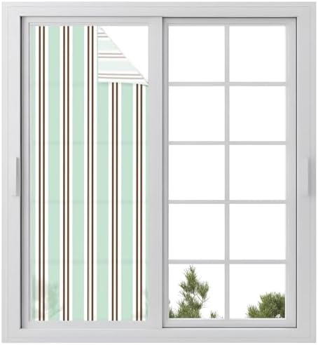 Window Privacy Film Frosted, Light Green Brown Striped Static Cling Door Window Covering, Modern Farmhouse Vertical Stripes UV Blocking Windows Film for Office, Hotel, Bedroom, 29.5 x 78.7 Inches by Unknown