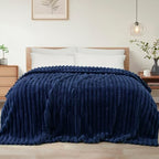 Exclusivo Mezcla Striped King Size Fleece Blanket for Bed, Navy Blue by ExclusivoMezcla