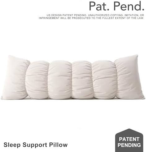 Pat. Pend. Long Bed Pillow for Side Sleepers, 47 Inch, Misty White - Image 2