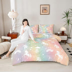 Erosebridal Girls Unicorn Toddler Bedding Set Rainbow Unicorn Comforter Set for Kids Child Ombre Stars Moon Comforter Fantasy Girls Room Decor Rose Flower Duvet Insert Cartoon Kawaii Bed Set - Image 5