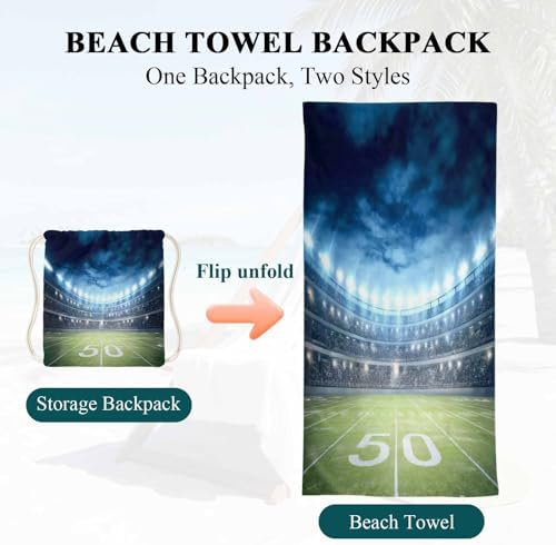 Beach Towel Bag 2 in 1 Football Sport Bath Pool Towels Backpack Rugby Soccer Stadium Absorbent Beach Towel Soft Quick Dry Lightweight Packable Towels Drawstring Bag for Travel Camping Sports Picnic - Image 6