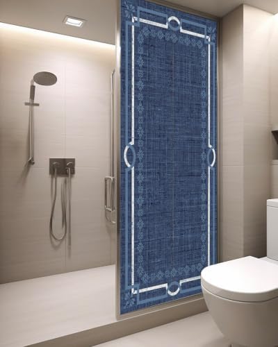Window Privacy Film Frosted, Navy Blue Botanical Static Cling Door Window Covering, Vintage Florals Geometric Minimalist UV Blocking Windows Film for Office, Hotel, Bedroom, 29.5 x 78.7 Inches - Image 3
