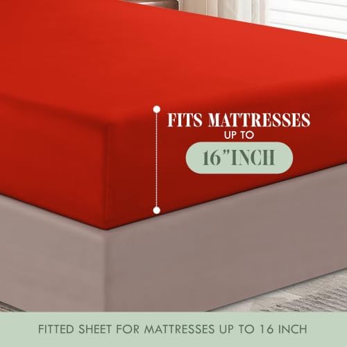 Elegant Comfort Luxury Soft 1500 Premium Hotel Quality Microfiber Wrinkle and Fade Resistant Cozy 6-Piece Bedding Set, Easy All Around Elastic Fitted Sheet, Deep Pocket, Queen, Red - Image 5