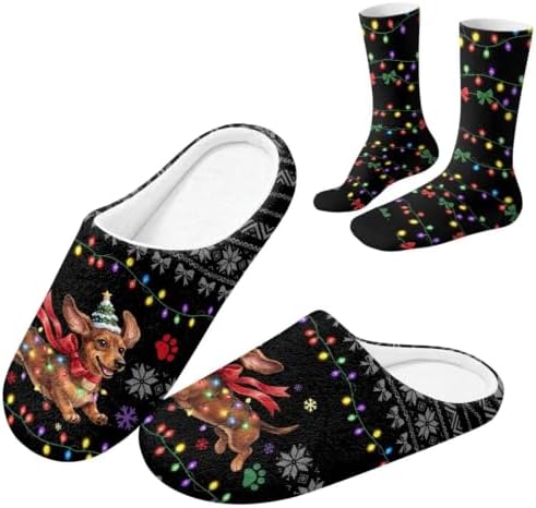 Jeiento Winter Fuzzy Slipper and Crew Socks Warm Winter Shoes Lightweight Soft Cushion House Slipper Bedroom Shoes by Jeiento