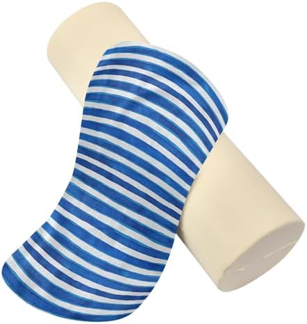 Bolster Pillow Yoga Bedding Essentials Round Neck Roll Pillow Round Pillow Forms Cylinder Pillows Couch Neckroll Pillows for Bed Deepskyblue Stripe - Image 2