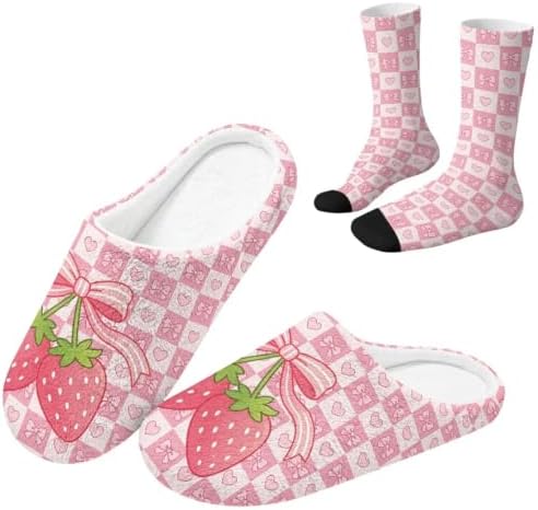 Fuzzy Slipper with Socks for Women Slip On House Slipper and Socks Set Cozy Fuzzy Slippers for Indoor by Baxinh