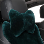 Fluffy Car Headrest Pillow Furry Long Wool Lumbar Auto Head Neck Support Pillow Cushion Natural Luxury Fur Warm Soft Comfort Winter (Dark Green, Shearling Wool) - Image 3