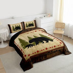 Rustic Farmhouse King Size Bear Paw Print Comforter Set - Wild Bear Bedding, Nature Woodland Decor, Down Comforter & Duvet Insert in Brown & Green - Image 3