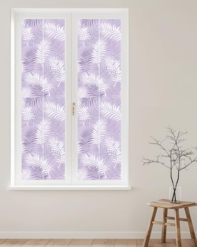 Window Privacy Film Frosted, Purple Botanical Reusable Static Cling Window Tints, Summer Palm Leaves Foliage Tropical Heat Control Windows Films for Offices, Balcony, 29.5 x 118 Inches - Image 2
