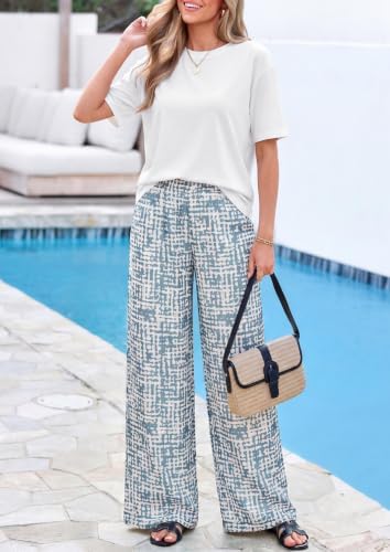 PRETTYGARDEN Women‘s Summer 2 Piece Sets Short Sleeve Tops Beach Boho Pants - Image 2