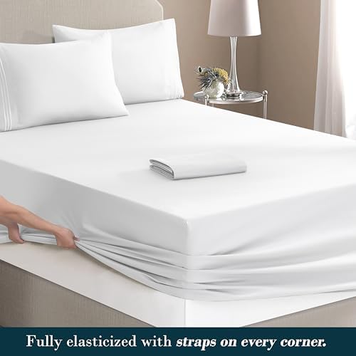 Mocassi Full Size 4-Piece Bed Sheet Set - 1800 Premium Hotel Quality Microfiber 18-24 Inches Extra Deep Pocket Fitted Sheet- Luxury Soft, Breathable, Wrinkle, and Fade Resistant, White - Image 4