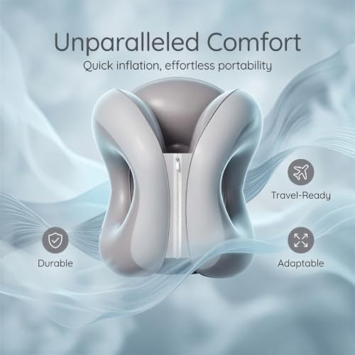 Gray Inflatable Travel Pillow, Multipurpose Neck Support Nap Pillow for Desk, Portable PVC Sleeping Aid for Office Classroom Car Train Airplane, 12.2 x 12.2 x 14.2 in, 31 x 31 x 36 cm - Image 5