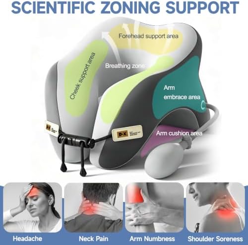 Desk Pillow for Napping, Neck Pillow for Office Chair Headrest, Neck Support Pillows for Desk Sleeping, Inflatable Neck Pillow for Work/Travel/Airplane, Face Down Pillow, Adjustable Height (Grey) - Image 4