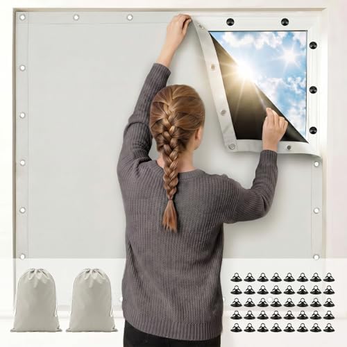 Tegeme 2 Pack Portable Blackout Travel Curtains 51"W x 78"L Beige Adjustable Blackout Window Covers with Suction Cups No Drill Black out Window Shade Light Blocker for RV Bedroom Nursery Dorm Use by Tegeme