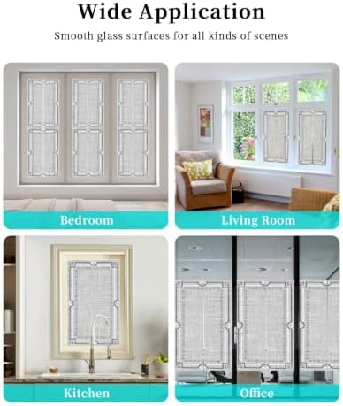Window Privacy Film Frosted, Gray Botanical Non-Adhesive Static Cling Window Tint, Vintage Florals Geometric Minimalist Insulated Windows Frosted Films for Living Room, 35.4 x 78.7 Inches - Image 7