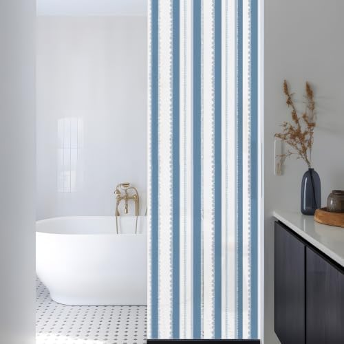 Window Privacy Film Frosted, Blue Striped Reusable Static Cling Window Tints, Farmhouse Vertical Stripes Geometric Heat Control Windows Films for Offices, Balcony, 29.5 x 118 Inches - Image 3