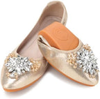 KUNWFNIX Women Ballet Flats Rhinestone Wedding Ballerina Shoes Foldable Sparkly Comfort Slip on Flat Shoes by KUNWFNIX