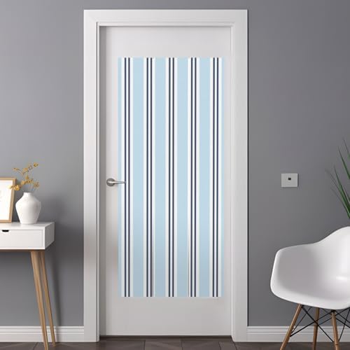 Window Privacy Film Frosted, Light Blue Striped Non-Adhesive Static Cling Window Tint, Minimalist Vertical Stripes Insulated Windows Frosted Films for Living Room, 35.4 x 78.7 Inches - Image 3