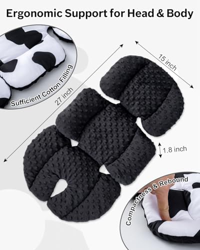 THE KENKYO Infant Car Seat Insert with Extra Headrest for Preemie to Toddler, Adjustable Baby Car Seat Head Support with Shoulder Pads, Breathable Air Mesh & Mink Dot Newborn Carseat Insert - Image 6