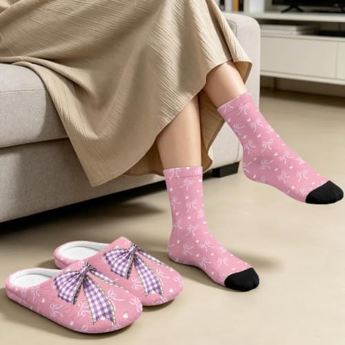 Jeiento Women's Fuzzy Slippers and Sock Set Warm Cozy Memory Foam House Shoes Soft Slip-on Slides Spa Slippers for Hotel - Image 3