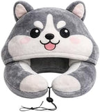 Animal Hooded Travel Neck Pillow U-Shaped Nap Cushion Lightweight with Cute Animal Design Washable Cover. (Husky) by Unknown