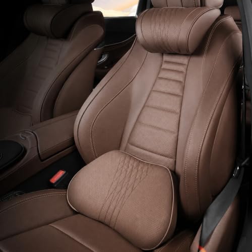 Universal Memory Foam Car Headrest Neck Pillow Auto Neck Cushion (Chestnut Brown, Headrest Lumbar+Lumbar Cushion) by Unknown