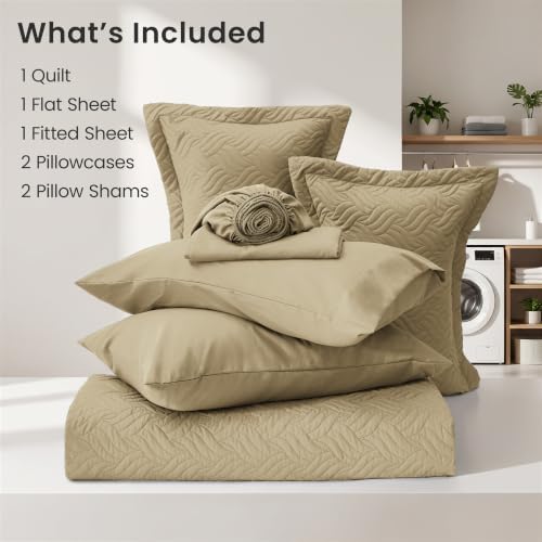 Love's cabin King Size Quilts Bedspreads, 7 Pieces Bed in a Bag, Camel - Image 6