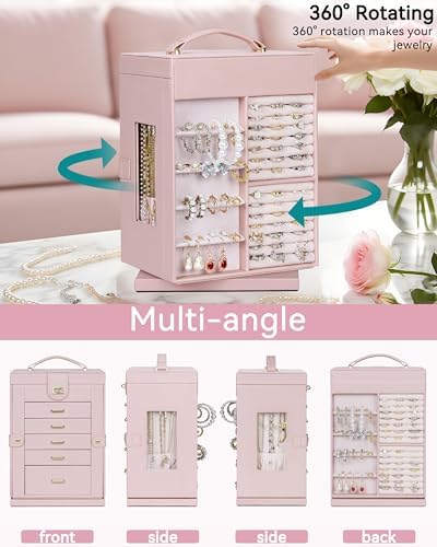 AKOZLIN 6-Tier Jewelry Box Organizer 5 Drawers Storage M-L Pink - Image 5