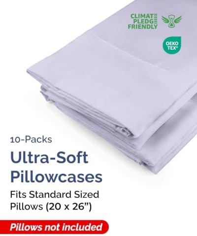 Standard Pillow Cases - 10 Pack Pillowcases, 20" x 26" - Light Lavender - Image 2