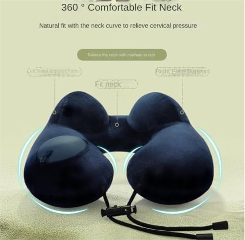 QUQUQ Travel Neck Pillow for Sleeping Inflatable Travel Pillow Velvet Neck Pillows with Storage Bag for Airplanes Comfortable(Blue-A) - Image 5