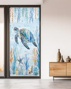 Window Privacy Film Frosted, Sea Turtle Coastal Non-Adhesive Static Cling Window Tint, Blue Ocean Coral Summer Beach Seaweed Insulated Windows Frosted Films for Living Room, 35.4 x 78.7 Inches - Image 5