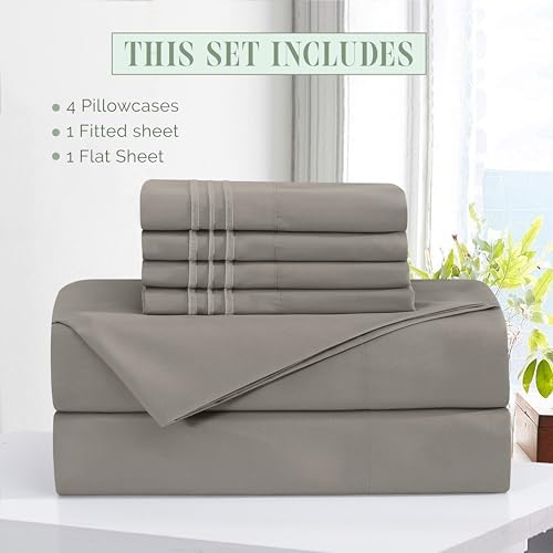 Elegant Comfort Luxury Soft 6-Piece 1500 Premium Hotel Quality Bed Sheet Set with Extra Deep Pockets 18-24 Inch, Wrinkle Free, Storage Pockets, Extra Deep Pocket 6PC Sheets, Queen, Charcoal Gray - Image 3