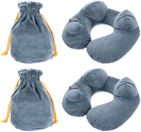 PATIKIL Self-Inflatable Pillow, 2 Pack Soft Flush Travel Neck Pillow Sleeping Anti Wrinkle Pillow Head Neck Support with Compact Bag for Plane Train for Travel Airplane, Green by PATIKIL