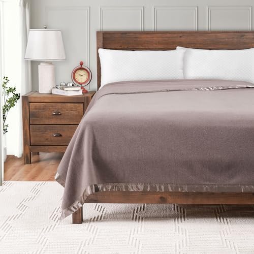 Creswick Woollen Mills 100% Australian Merino Wool Blanket – Soft Warm and Natural with Satin Binding, Breathable Luxury Bedding for All Seasons, (Flax, Throw) by Unknown