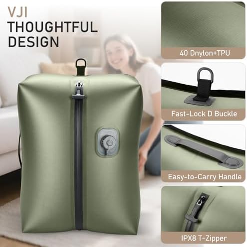 VJI 18L Vacuum Bag for Travel with Built-in Pump, IPX8 Waterproof, Green - Image 7