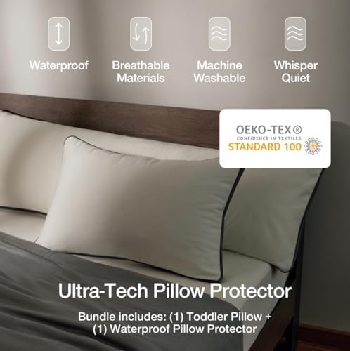 Coop Home Goods Original Adjustable Toddler Pillow and Ultra-Tech Waterproof Protector White Bundle, Breathable Mini Pillow for Kids with Adjustable Support and Premium Memory Foam - Image 4