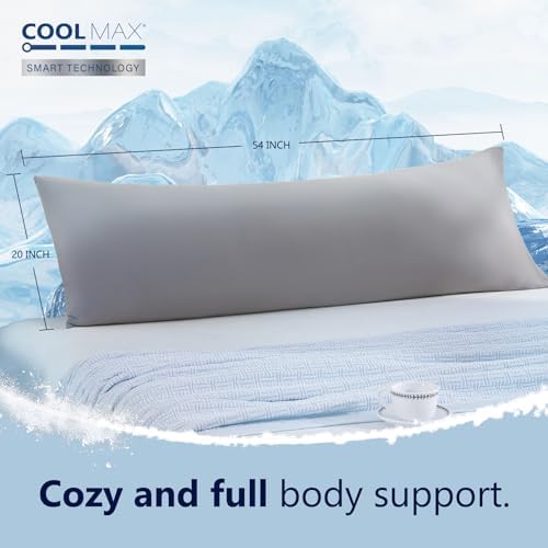 DOWNCOOL Large Body Pillow Insert with Cooling Cover - Soft Long Bed Pillow for Summer - Breathable Full Body Pillow for Adults - 20x54 inch (Grey, with Cover) - Image 3